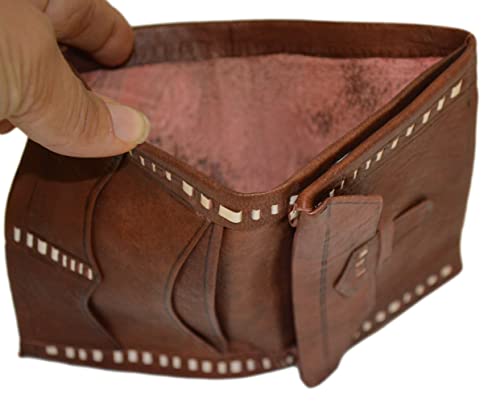 Treasures Of Morocco Moroccan Handmade Leather Wallet Traditional Vintage Carved Bi-fold Medium Dark Brown4