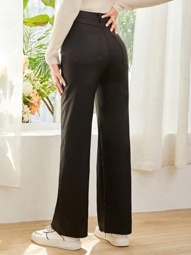 MakeMeChic Women\'s High Waist Pockets Straight Leg Jeans Leather Look Pants Black New Large - Thumbnail 3