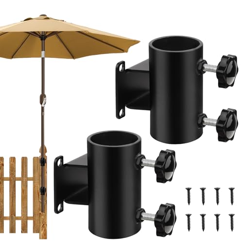 Patio Umbrella Holder for Deck and Fence – Heavy Duty Deck Railing Umbrella Holder, 2 Pack Black-Coated Steel Mount Brackets, Fits Poles Up to 2.24", Rust-Resistant, Easy Installation