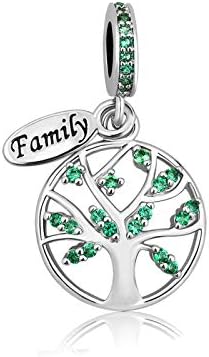 SBI Jewelry Women Family Tree Dangle Charm for Bracelets Green Birthstone Mum Wife Grandma Gift for Birthday Christmas