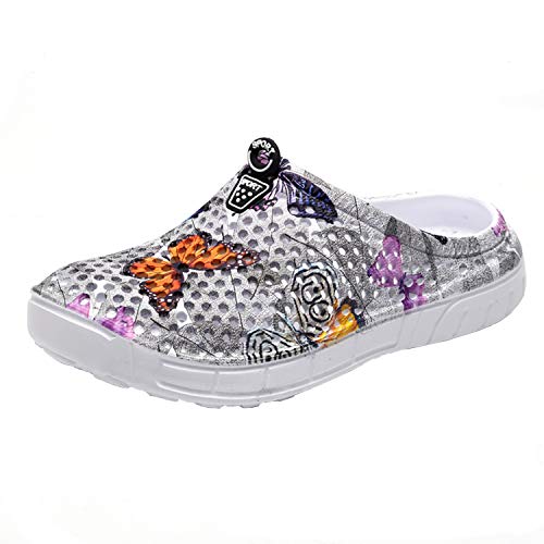 YUKTOPA Garden Clogs Shoes Summer Breathable Lightweight House Slippers Indoor Room Shoes Walking Sandals Outdoor Shower Shoes Beach Sport Quick Dry Home Men Women Ladies Grey Butterfly 41