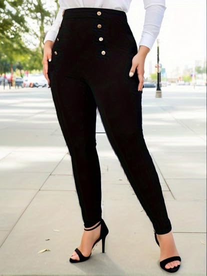 Plus high Waist Button Detail Skinny Pants4