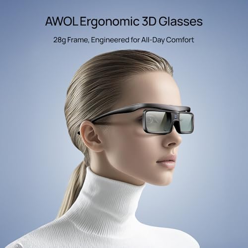 AWOL VISION DLP Link 3D Glasses, Rechargeable Active Shutter Eyewear compatiable with AWOL VISION LTV-3000 Pro and LTV-3500 Pro, Vanish TV & Other DLP-Link 3D projectors (2 Packs)