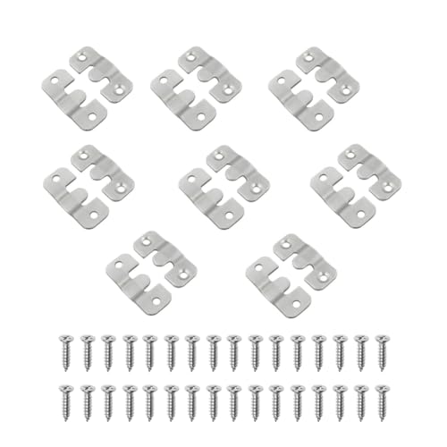 Image of Interlocking Flush Mount Bracket Picture Hanging Hooks Stainless Steel Heavy Duty Photo Frame Hook Large Picture Hanger Buckle Furniture Connector Headboard Wall Mounting Hardware（Silver8 Pairs）