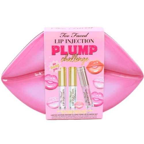Too Faced Lip Injection Plump Challenge Instant & Long-Term Lip Plumper Set:: Lip Injection Plumping Lip Gloss, Extreme Lip Plumper, Extreme Maximum Plump Extra Strength Lip Plumper
