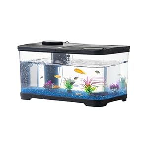 Fish Tank, 3.8 Gallon Aquarium Starter Kit with Self Cleaning Fish Tank Pump with Filteration, Oxygenation, Water Circulation, Lighting Betta Fish Aquarium with Decor, Gravel (Black)