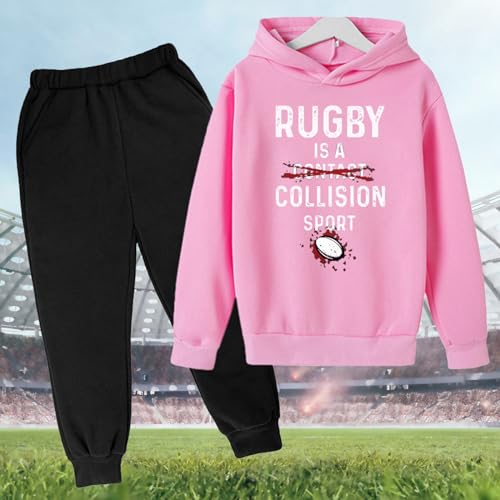 Pantalones casuales para niños y sudadera con capucha elástica para deporte de rugby 2