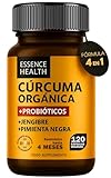 Cúrcuma Orgánica 4500 mg | Probióticos y Jengibre | Antiinflamatorio Articular y Digestivo | Curcumina 95% Alta Concentración | Máxima Absorción con Pimienta Negra | 120 Cápsulas Veganas
