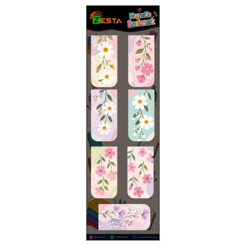 Image of Zesta Magnetic Bookmark | Aesthetic Book Mark for Reading | Cute Anime Bookmarks for Kids, Students | Book Accessories for Novels, Gifts for Readers (Pastel Flowers, Medium (9X2.5 Cms))