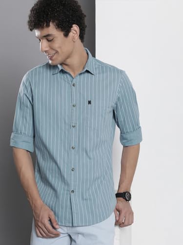 Image of The Indian Garage Co Men Regular Fit Striped Full Sleeves Cutaway Collar Casual Shirt