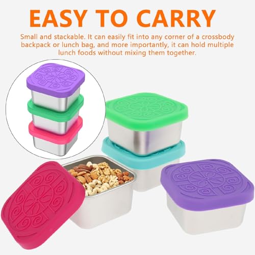 Image of 304 Stainless Steel Small Food Storage Container with Silicone Lid (180ml) | Leakproof, Portable, Stackable Sauce & Snack Box | Reusable, Dishwasher Safe, Airtight Lunch Box (6)
