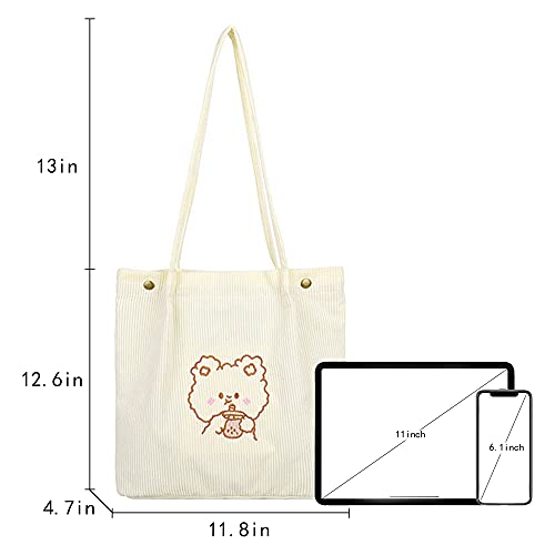 Corduroy Totes Bag Women Girls Corduroy Shoulder Bag Cute Cartoon Embroidery Casual Shoulder Tote #TOP5
