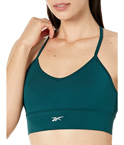Image of Reebok Women's Satin 91% PES /9% El-Interlock-Hydrophilic Finish /Print-Digital Sublimation-Disperse Classic Workout Sports Bra