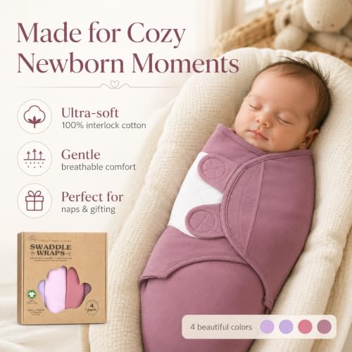 Image of Swaddle Blanket Boy Girl, 4 Pack Small-Medium Size Newborn Swaddles 0-3 Month, Infant Adjustable Swaddling Sleep Sack