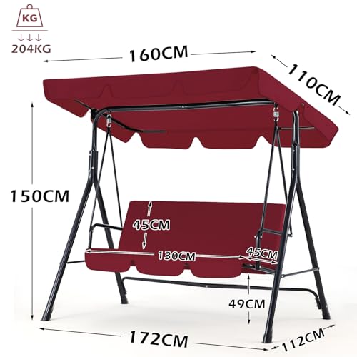 Sedia a dondolo da giardino a 3 posti per esterni, panca da portico con cuscino rimovibile e paralume regolabile, perfetta per rilassarsi a bordo piscina e in giardino