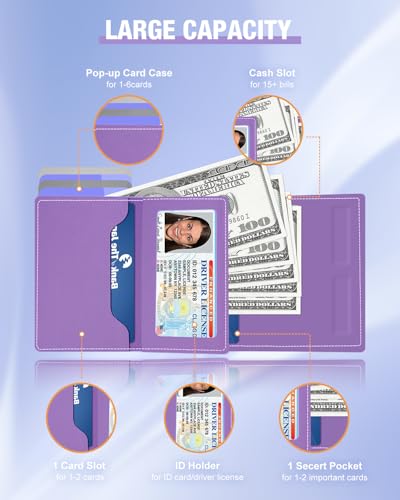 Image of dwnkove Womens Wallet Card Holder - Pop Up Aluminum Case, Premium Flexible Leather, Smart Wallet for Women, RFID Blocking, Slim, Minimalist, Front Pocket - 9-14 Card Capacity | ID Window | Cash Slot