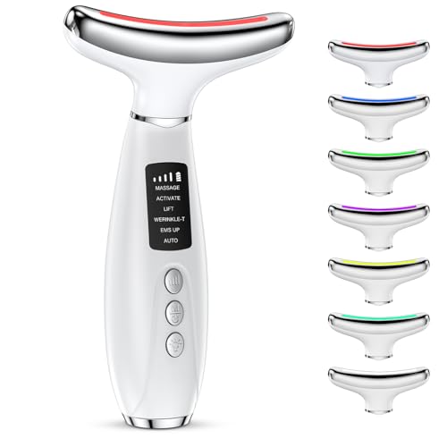 Ehomfory Massaggiatore Viso Lifting Antirughe:Dispositivo di Bellezza 42℃ con 6 Modi 7 Colori LED EMS Lifting Gua Sha Rassodante Collo Viso,Luce Pulsata Visolux
