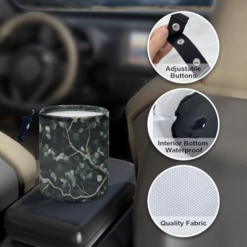 Image of Tree Leaves Auto Trash Bin Trash Bag for Cars Hanging Headrest for Back Seat Collapsible Reusable Waterproof Car Organizer