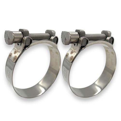 CHUN YUNG DA TT Heavy Duty Hose Clamps, 304 Stainless Steel T-Bolt Clamp, Adjustable Range 74-79 mm, Solid T-nuts and Wide Band for 3 inch Exhaust Clamp (2.91-3.11 inch, 2 pack)