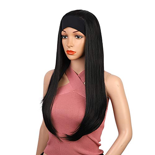 TSNOMORE Headband Wigs for Black Women, 26in Long Straight Black Black Headband Wig, 180% Density Full Ends Black Wig (Straight)