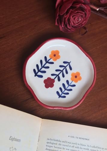 Image of WEAVING HOMES Floral Bloom Handmade Dessert Plate Ceramic Plates to Serving Plates, Kitchenware Plates, Handmade Plates Microwave Safe, Size: 11 cm Microwave & Dishwahsher Safe (Set of 1)