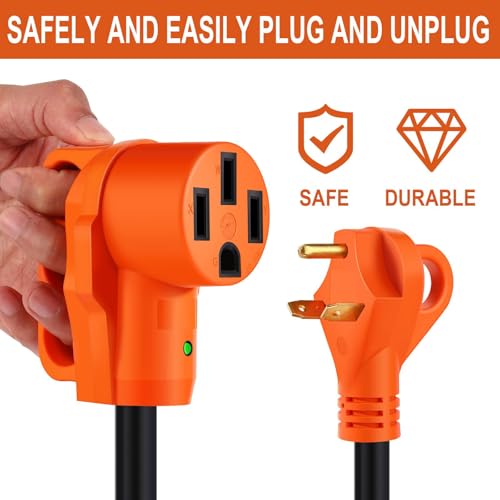 Image of 30 Amp to 50 Amp RV Adapter Cord, Dogbone TT-30P to 14-50R | RV Electrical Power Adapter with LED Indicator, 10 Gauge Cable with Grip Handle, ETL Listed for Camper Travel Trailer 12 Inch