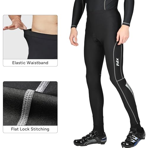 FDX Men’s Cycling Tights, Lightweight, Breathable, 3D Padded, Cycle Trousers, Outdoor Bike Riding Pants, Quick Dry, Highly Elasticated Bicycle Leggings (Black XL) - Image 2