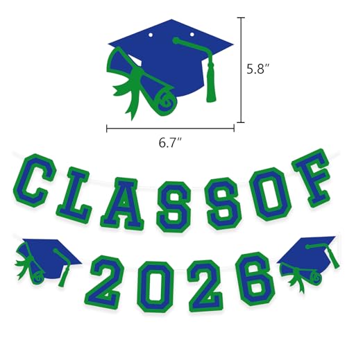 Image of Class of 2026 Graduation Banner University College Grad Garlands Decoration Party Supplies High School Colors Blue Green