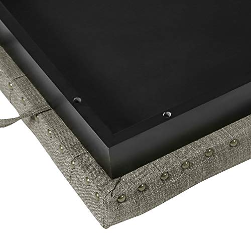 Adeco 18 Inch High Cube Ottoman Storage, Linen Grey Chair Foot Stools with Tray, Upholstered Vanity Stool - Thumbnail 7