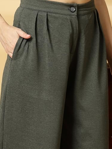 Image of OOMPH! Women's High-Waisted Pant | Wide Leg Trousers | Korean Style Stretchable Trouser