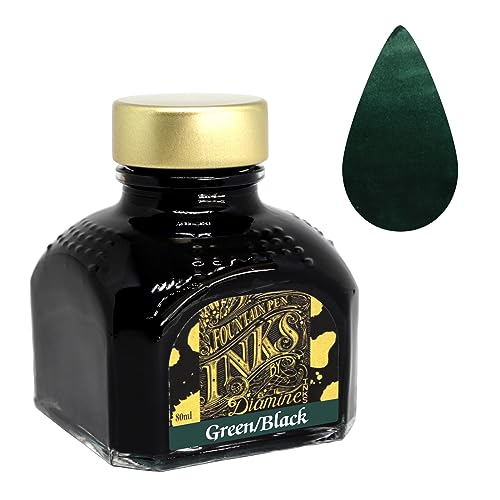 Diamine Bottle Watercolour Ink, 80ml, Green/Black