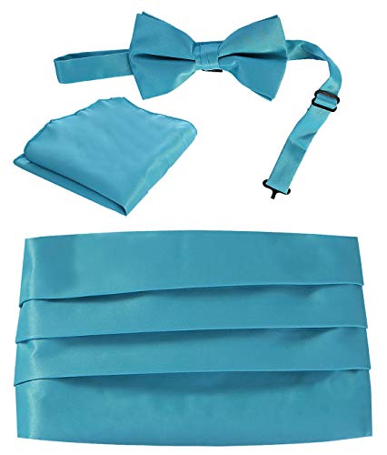 Gioberti Kids/Boys' Adjustable Satin Cummerbund Set With Formal Bow Tie and Pocket Square, Turquoise
