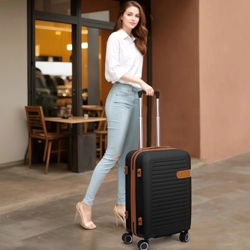 TILYMOL Hardside Carry On Luggage 22x14x9 Airline Approved with Spinner Wheels, 20-inch Carry-On Suitcase for Women & Men, Black
