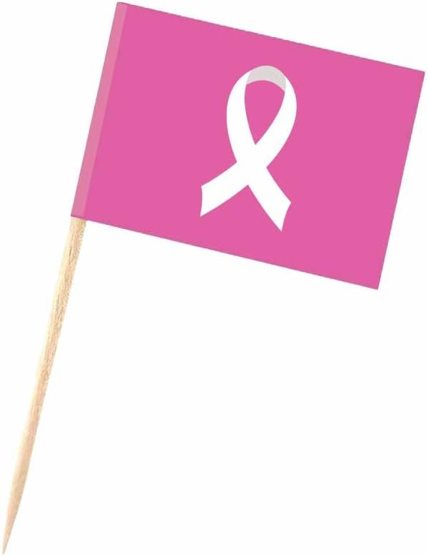 PRINTSHOP4MEPRINTSHOP4ME Breast Cancer Awareness Mini Stick Flags for Cupcakes and Cakes Toothpick Cupcake Ideal for Breast Cancer Awareness Month Events, and Fundraisers (Pack of 50)
