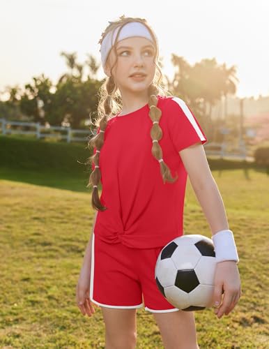 Image of Arshiner Girls Clothing Sets Twist Front Top and Shorts 2 Piece Outfits Activewear Tracksuit 5-14 Year