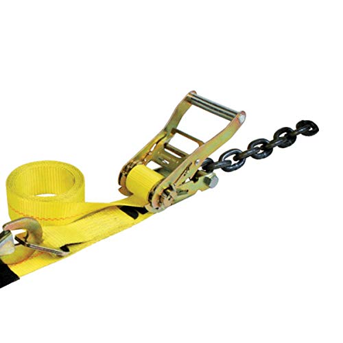 Vulcan Axle Tie Down Combo Strap With Chain Tail Ratchet - 2 Inch X 114 Inch - 4 Pack - Classic Yellow - 3,300 Pound Safe Working Load #TOP3