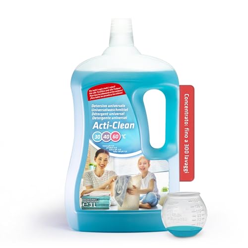 Wimex® Acti-Clean Detersivo Per Bucato A Mano E Lavatrice. Superconcentrato (Fino A 300 Lavaggi) - Con Pallina Dosatrice. 3 Litri