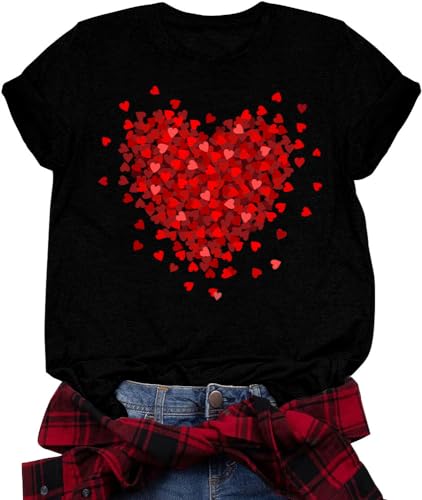 Image of Valentines Shirts for Women Valentine Love Heart Printed Graphic Tshirt Cute Girls Casual Top