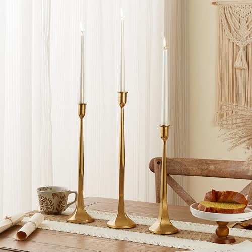 Gelazurem Iron Taper Candle Holder Set of 3 15.5" 14" 12" Decorative Modern Vintage Metal Tall Candlestick Holders for Wedding, Dinning Table,Mantle, Party Decoration（3, Antique Brass） by Gelazurem - Image 8