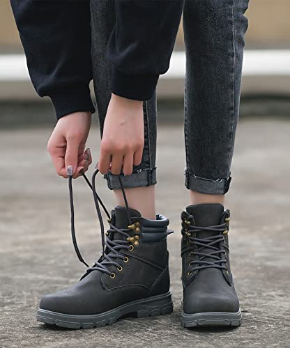 Kkdom Women's Waterproof Lace Up Low Heel Ankle Booties Fashion Work Combat Boots Gray Us Size 10 #TOP1