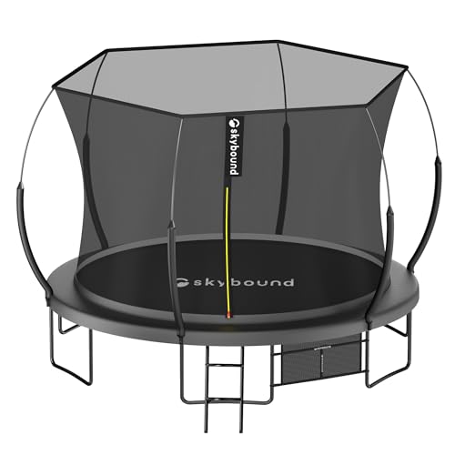 SkyBound 14 FT Springfree Trampoline for Kids and Adults - Springless Small Trampoline with Enclosure for Indoor and Outdoor - Recreational Trampolines Bungee Cords - No-Gap Design - Black