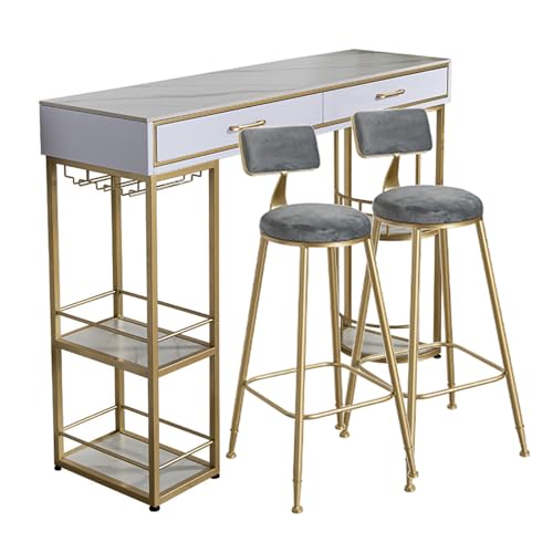Gold-B - Mesa de comedor de altura de barra con estantes de almacenamiento, juego de mesa larga de cocina para el hogar, 160 x 40 x 105 cm, muebles modernos para comedor