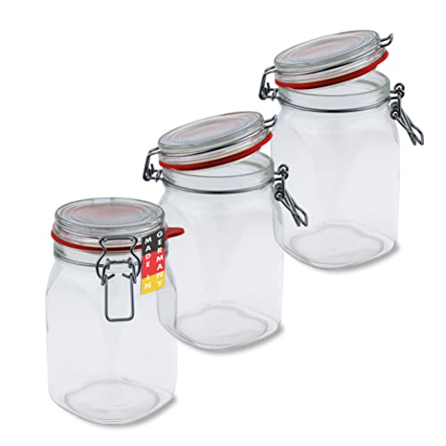 Flaschenbauer - Set de 3 bocaux de conservation à étrier 1550ml, idéal pour la fermentation et la mise en conserve, stockage et remplissage - bocaux vides avec étrier - Fabriqué en Allemagne