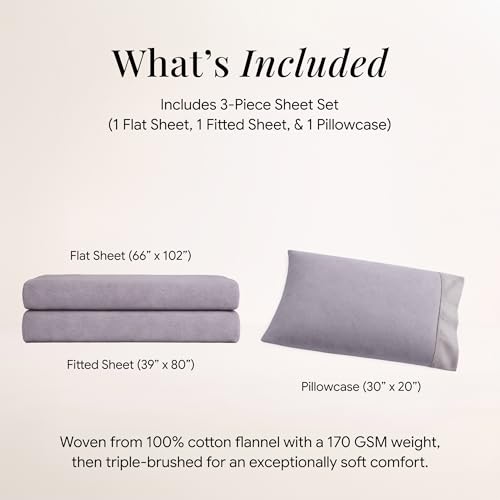 Image of Tribeca Living Triple Brushed Soft Cotton Flannel Sheets Set, Twin XL Size 170-GSM Weight Extra Deep Pocket Sheet in Solid Lavender Color