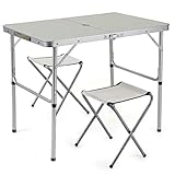 [Juego de taburetes multiusos] Incluye una mesa de picnic plegable de 0,9 m y 2 taburetes para 2 personas, conveniente para llevar, perfectamente utilizado como una mesa de picnic, mesa de juego, mesa de comedor al aire libre y mesa de servir.