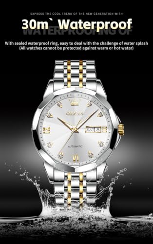 Image of OLEVS Watch for Men Automatic Classic Mechanical Watch Diamond Mirror Stainless Steel Dress Casual Waterproof Day /Date Calendar