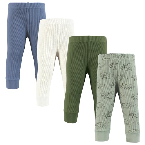Hudson Baby Unisex Baby Thermal Tapered Ankle Pants 4pk, Sage Dinosaur, 0-3 Months