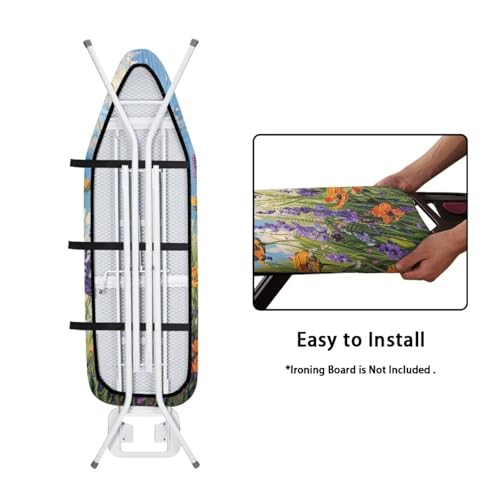 Image of Ironing Board Cover Decor 15x54 Inch, Iron Board Cover with Nose Pocket, Hook and Loop Fastening Stain Resistant,Protection Covers with Elastic Edge Oil Art Flowers Design