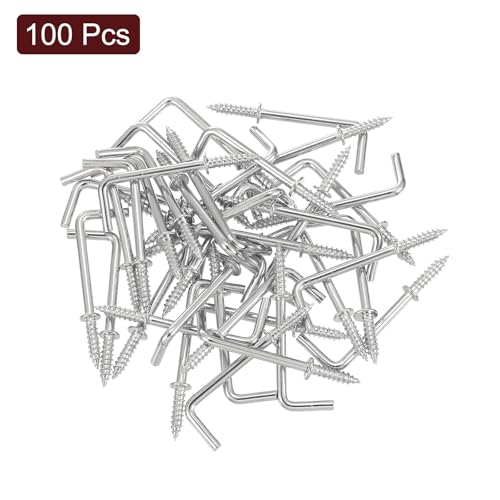 Uxcell A24061200UX0644 100 Pcs L Shape Hooks, 1 1/4 Inch Right Angle Hooks Carbon Steel Small Screw In Hooks 7 Shape Right Angle Hook thumb #2