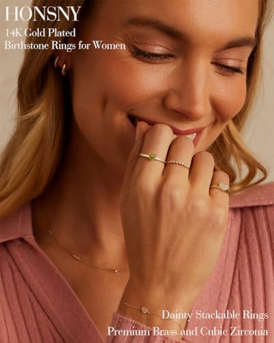 Honsny Heart Birthstone Gold Rings for Women Non Tarnish 14K Gold Plated Stackable CZ Gemstone Tanzanite Ring Dainty Engagement Promise Rings for Her Waterproof Jewelry Birthday Gifts Size 9 — view 5